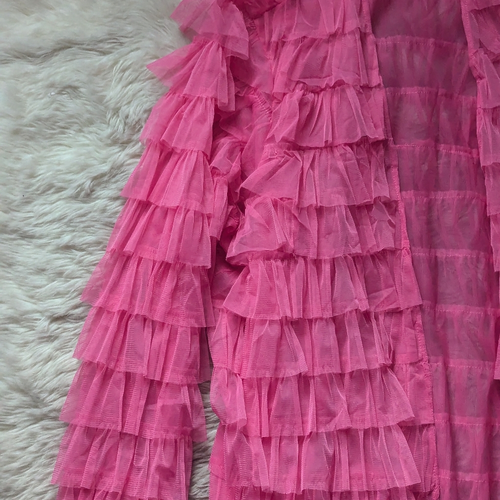 EUC Torrid x Betsey Johnson Pink Mesh Ruffle Tiered Kimono - Picture 6 of 16